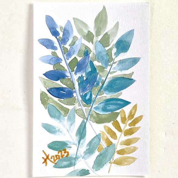 Fern Play 2 Original Art Watercolor Painting Matted Frame Ready 8x10in - Picture 2 of 5